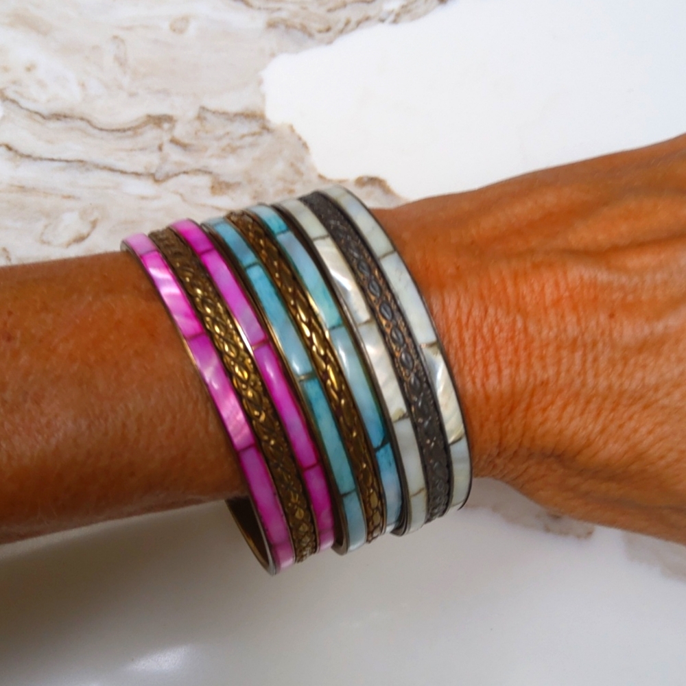 Vintage Mother of Pearl bronze bracelets